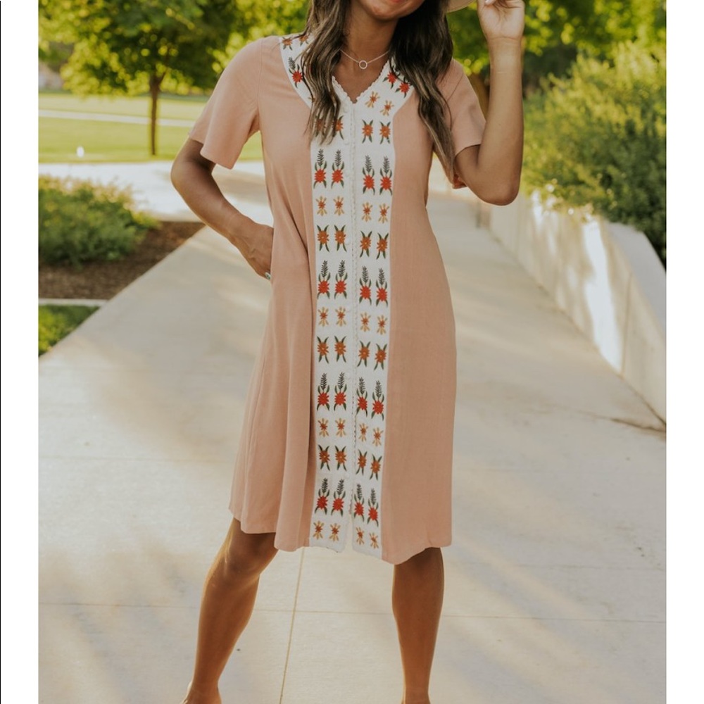 Roolee Honey and Pine Embroidered Dress Brand New